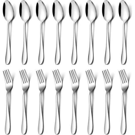 Walchoice 16-teiliges Gabel- und Löffelset, Edelstahl-Besteckset für Haushalt und Gastronomie, Metallbesteckset, hochglanzpoliert (1/5)