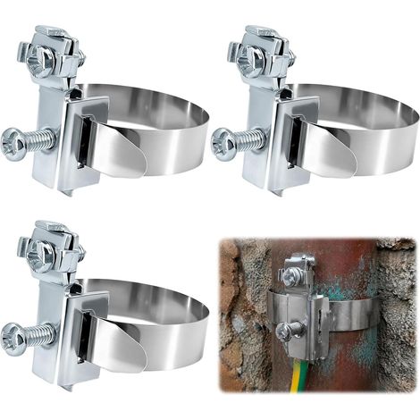 Lot de 3 colliers de terre argentés Ø 8-52 mm - Collier de terre en acier inoxydable pour fixation de câbles, protection contre la foudre et boîtes de distribution (1/5)