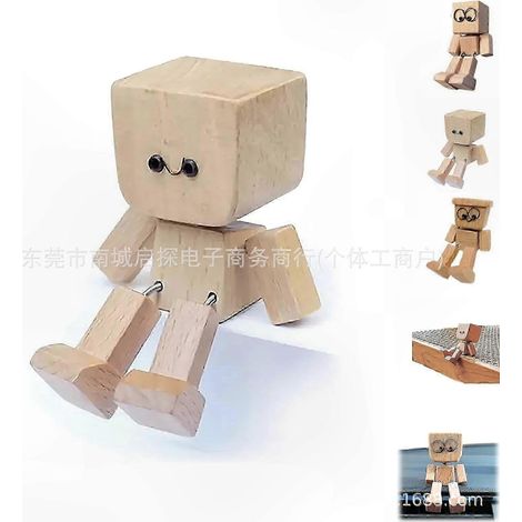 Handgefertigte, vibrierende Holzpuppe, wackelnde Figur für Schreibtisch oder Armaturenbrett, einzigartiges Deko-Accessoire aus Naturholz (1/5)