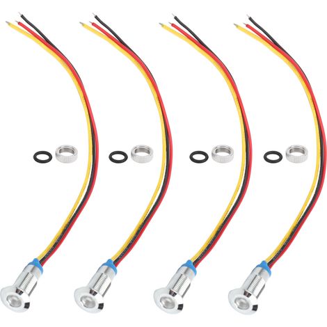 Lot de 4 LEDs rondes 8mm 36V bicolores rouge et jaune, pré-câblées, métal étanche, cathode commune, éclairage auto. (1/5)