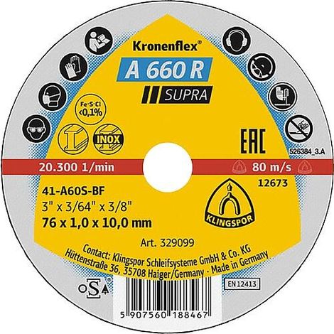 Disque à tronçonner KLINGSPOR A 660 R SUPRA 76 x 1,6 x 10 mm