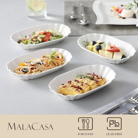Set de 6 assiettes apéritif rectangulaires en porcelaine avec bols à sauce, format 19,8 x 12 cm RAMEQUIN (1/5)