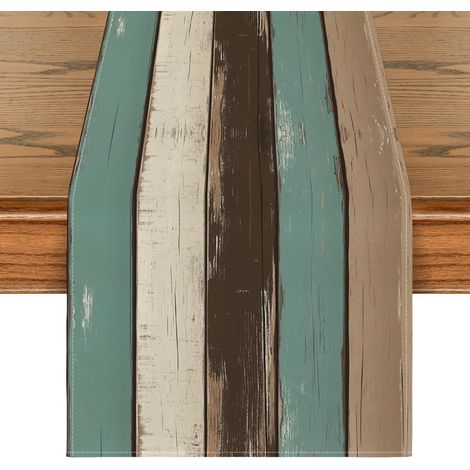 Chemin de table bleu antique en bois rustique d'automne décoration de cuisine pour la maison fête décoration saisonnière 40 x 140 cm (1/5)