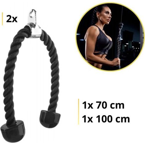 Lot de 2 cordes à triceps en nylon - 70 cm et 100 cm - Noires - Accessoire de musculation (1/5)