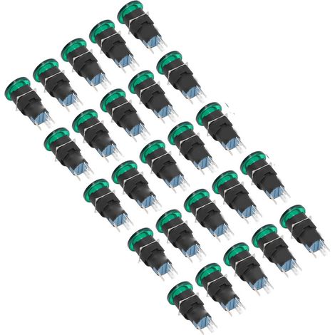 25 pièces/ensemble d'interrupteurs à tête de champignon verts, mini interrupteurs à bouton-poussoir en plastique IP65, à réarmement automatique, 16 mm, AC/DC12V. (1/5)