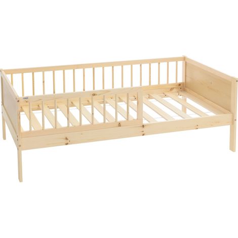 ML-Design Lit d'enfant Simple 80x160 cm, Naturel, en Bois de Pin, avec Sommier à Lattes et Protection contre les Chutes, Livré sans Matelas, Cadre de Lit pour Garçons & Filles, Matériel de Montage