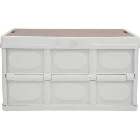 Coffre de rangement pliable multifonctionnel d'extérieur 30 L, épais, amovible et portable, avec panneau en bois blanc. (1/5)