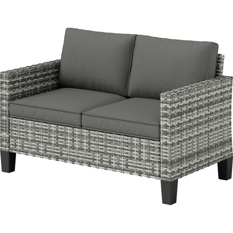 TwoSeater Rattan Outdoor Sofa Light Grey (1/5)