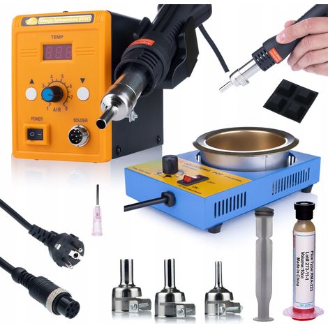 ESTACI脫N DE SOLDADURA DE AIRE CALIENTE PROFESIONAL ROSFIX 858D + CRISOL + FUNDENTE RMA-223
