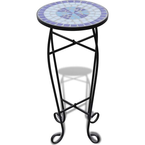 vidaXL Mesa auxiliar para plantas mosaico azul y blanco (1/2)