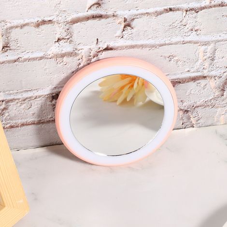 Miroir de maquillage portable mini LED, miroir de poche pour les voyages, couleur rose. (1/5)