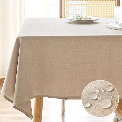 Tovaglia - 120 x 120 cm - Tovaglia effetto lino - Copritavolo da pranzo antipiega in lino - Impermeabile - Adatta per sala da pranzo, giardino, feste, matrimoni o casa - Kaki (1/4)