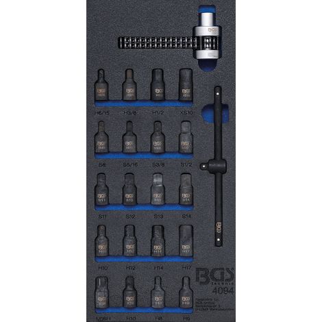 BGS  Carro  Taller  Inserto  1/3:  Inserciones  Cárter  Aceite  /  Llave  Cadena  Filtro  Aceite  22  piezas  -  4094