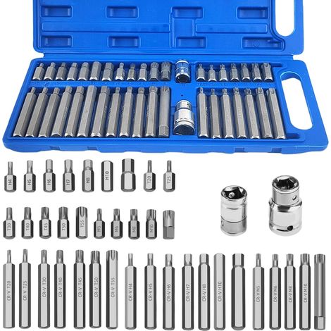 40 Pièces Hexagonal Douille Torx Kit, Professionnel Douille Torx Male avec Coffret Douille Torx, D'entraînement Adaptateur 3/8 1/2 Pouces, pour la Réparation Automobile