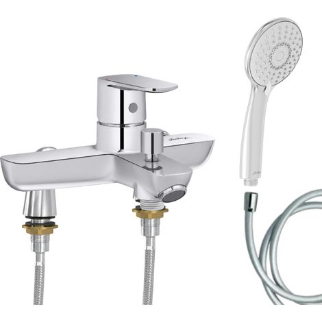Mitigeur baignoire JACOB DELAFON July+ + pommeau de douche Juliette + flexible de douche lisse + colonnettes Idro'Flex (1/4)