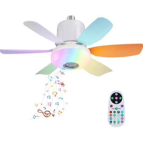 Ventilateur Plafond avec Lumière RGB Dimmable,3 Vitesses 3 Minuter (Coloré) E27 Interface Ventilateur Plafond LED lampe,Télécommande et Haut-Parleur Bluetooth,Plafonnier Ventilateur pour Salon Chambr (1/5)