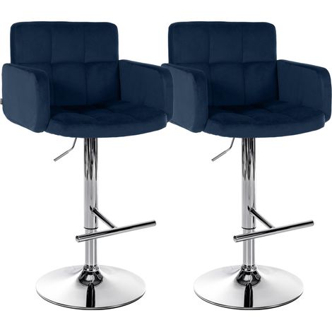 2er Set Barhocker Los Angeles Samt blau chrom (1/5)
