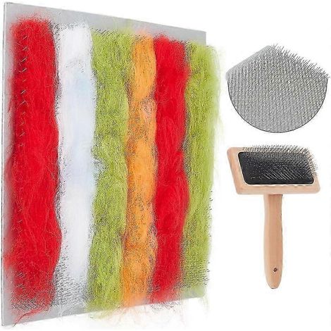 Ensemble de brosses à peigner en laine mélangée, 9,9 x 9,9 pouces, avec planche en caoutchouc et brosse en laine, compatible avec le feutrage à l'aiguille et autres procédés. (1/5)