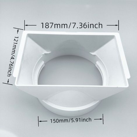 Raccord d'évacuation pour climatiseur mobile – Adaptateur de buse carrée vers ronde – Diamètre 150 mm (15 cm) – Blanc. (1/3)