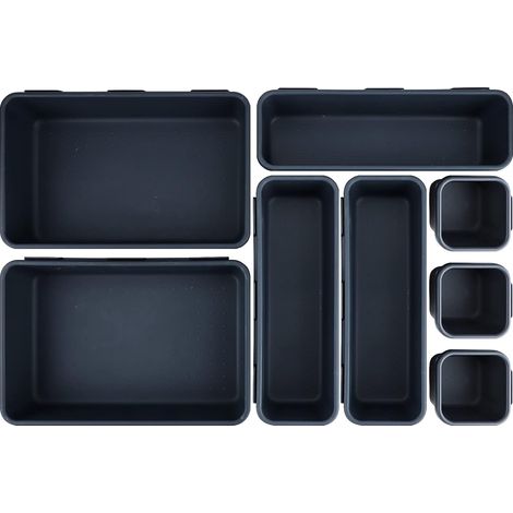 8-teiliger Büro-Schubladen-Organizer Kunststoff-Schubladen-Teiler Schubladen-Teiler mit 3 Größen Aufbewahrungsbehälter für Make-up, Büro, Bad, Küche (Schwarz) (1/5)