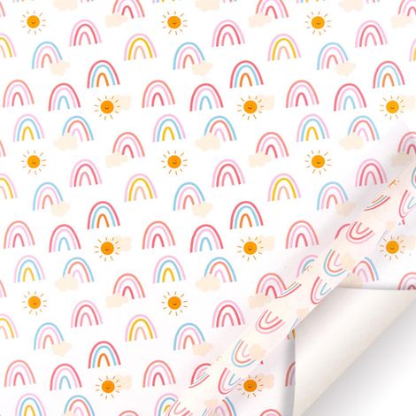 Papier D Emballage - Motif Coeur Et Points Arc En Ciel - Pour Fêtes Et Occasions Speciales - 1 Unite (1/4)