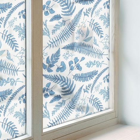 Fensterfolie 200x146 cm Sichtschutzfolie Fenster Selbstklebend Milchglas Dekorativ Blickdicht Folie für Badezimmer Schlafzimmer Botanisches Muster