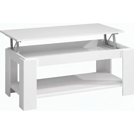 Tavolino Da Caffè Sollevabile Tavolo Da Salotto Rialzabile Salvaspazio Per Mangiare O Lavorare Dal Divano Con Piano Rialzabile Salvaspazio Design Moderno 102 x 50 x 43 Cm Colore Bianco