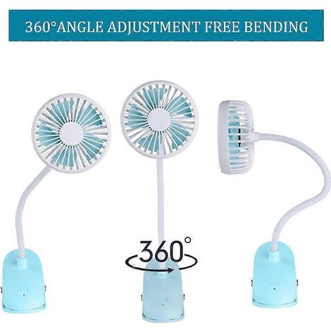 Ventilateur USB à clipser pour poussette, mini ventilateur électrique de bureau personnel flexible et pliable avec batterie rechargeable de 2000 mAh, idéal pour le bureau, le siège auto, etc. (1/3)