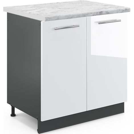 Mobile lavello cucina Fame-Line, Bianco lucido, 80 cm , PL Marmo, Vicco