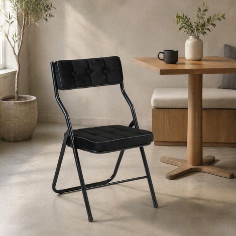 Sedia pieghevole da sala da pranzo con cuscino, nera, set da 2 DESVIAE (1/5)