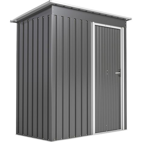 Caseta de Jardín 1,16 m² 163x89x182 cm, cobertizo metálico puerta corredera techo inclinado, gris