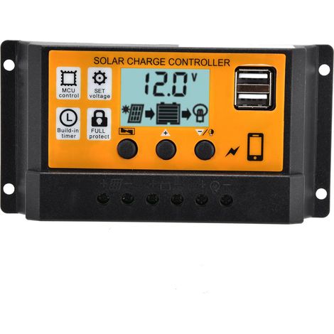 Contrôleur de Charge intelligent panneau solaire double USB régulateur de contrôle de Charge PWM à 3 étages 12V/24V20A