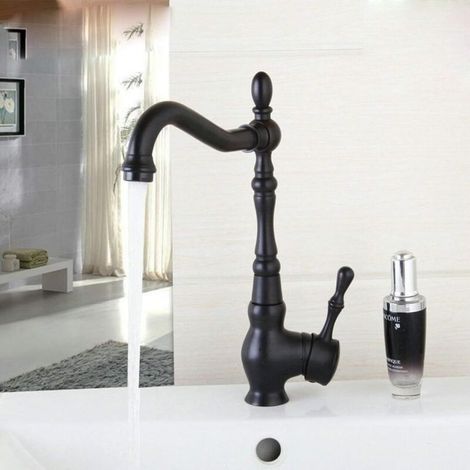 Robinet de Cuisine Noir Bec Pivotant à 360°Mitigeur Evier Robinet de Cuisine Noir Vintage (1/4)