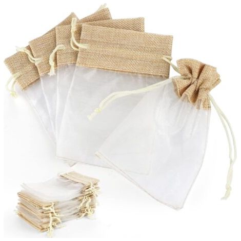 Sacs cadeaux en organza, 30 pochettes à bijoux de mariage, 10 x 15 cm, sac cadeau en toile de jute avec cordon de serrage, pochettes à bijoux pour mariage, fête, anniversaire, bricolage. (1/5)