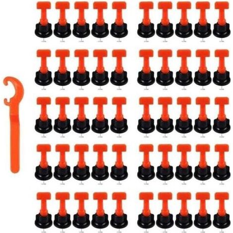Kit de système de nivellement de carrelage réutilisable - 50 niveleurs en T et 1 clé d'espacement 2-8 mm / épaisseur 5-18 mm Construction murale en céramique (1/5)
