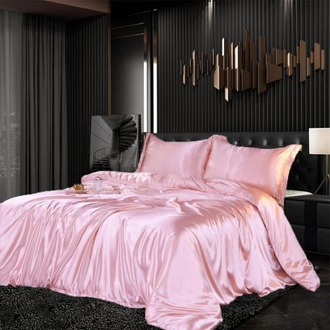 Bettwäsche Set Satin 135x200cm 2-teilig Rosa Glänzend mit Reißverschluss
