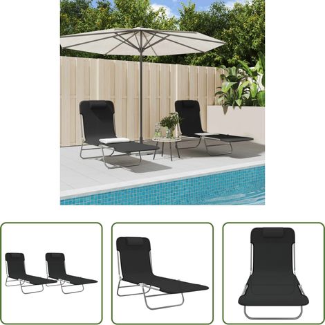 Gartenliege - Sonnenliegen Klappbar 2 Stk. Schwarz Textilene und Stahl (1/5)