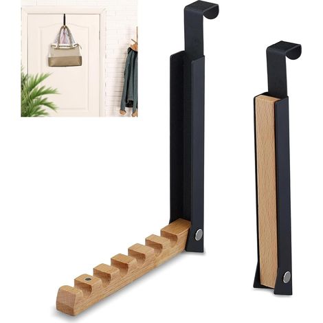 Vestiaire de Porte, 2 Crochets de Porte Pliables, Crochet Pliant, Cintre pour 6 Cintres, Cintre à Vêtements pour Suspendre, Crochet Pliant pour Feuillure de Porte de 2 cm, Noir (1/5)