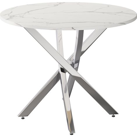 Tavolo da pranzo rotondo 80 x 80 x 75 cm effetto marmo bianco con gambe argento (1/5)
