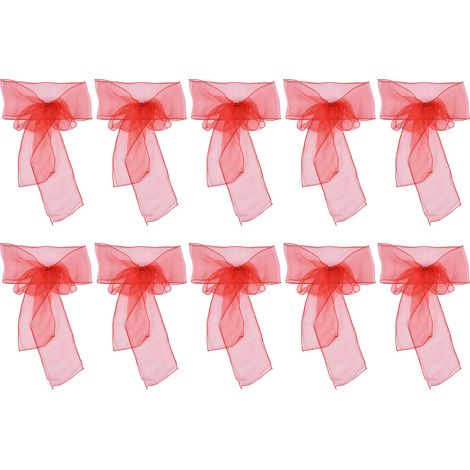 Lot de 10 nœuds de chaise en organza pour banquet, élégants et raffinés, pour la décoration de mariages et fêtes. Rouge vif. (1/5)