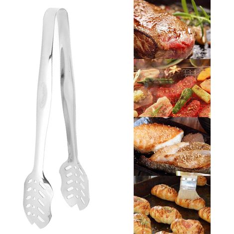 Pinces alimentaires en acier inoxydable pour le pain, les desserts, les grillades, les viandes grillées, les steaks et les aliments courants couleur argent. (1/5)