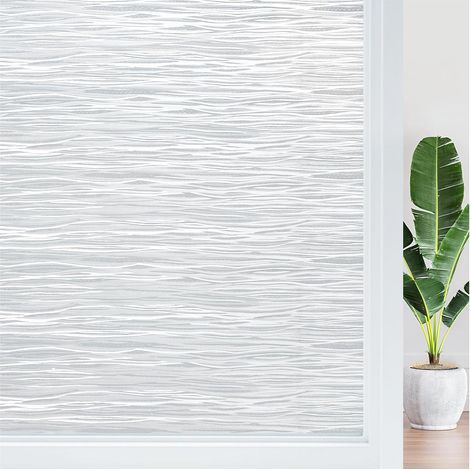 Blickdichte Fensterfolie, elektrostatisch, selbstklebend, Sichtschutzfolie, Milchglasfolie, Dekorfolie, klebstofffreie Klebefolie, gewellt, 45 x 200 cm (1/5)