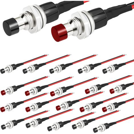 20 Pieces Round Push Button Switch 7mm Pre-wired Miniature Push Button, SPST Mini Momentary Push Button Switch, Mini On/Off Button, 1A 250V AC 2 Pin, Red & Black (1/5)