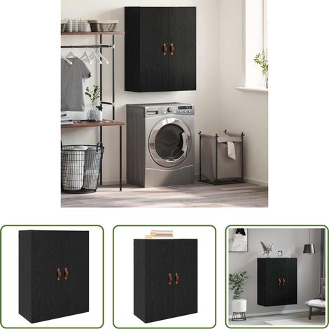 Wandmontage - Wandschrank Wandmontiert Schwarz Eichen-Optik 69,5 x 34 x 90 cm (1/5)