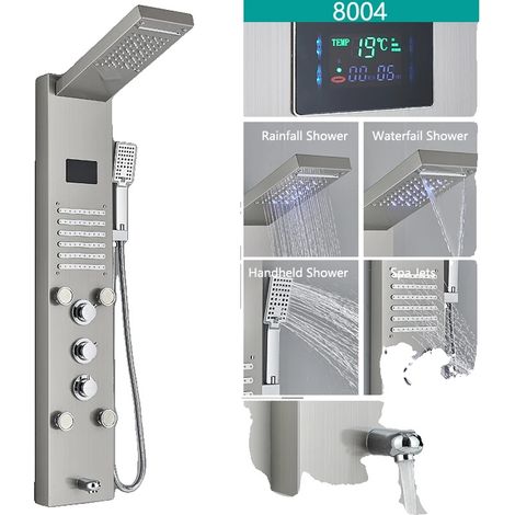 Ensemble de robinet de douche, pluie et main, affichage numérique LED de température, robinet mélangeur, Brossé 8004 (1/2)