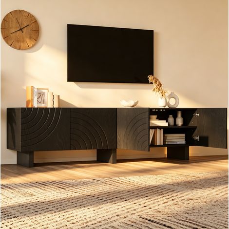 Mueble TV negro 180 x 40 x 55 cm en paneles de partículas, 4 puertas, para TV de 75 pulgadas (1/5)