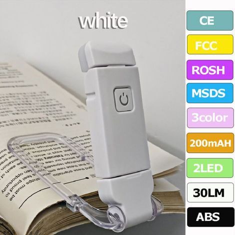 BelleRise – Faltbare USB-Leselampe – Verstellbares Licht, tragbares Lesezeichen – Unverzichtbar für Leseratten, Weiß (1/5)