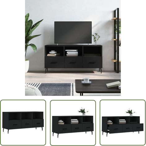 The Living Store TV-Schrank Schwarz 102x36x50 cm Holzwerkstoff - TV Schrank - Fernsehtisch - Medienregal - Wohnzimmermöbel - Holzmöbel (1/5)