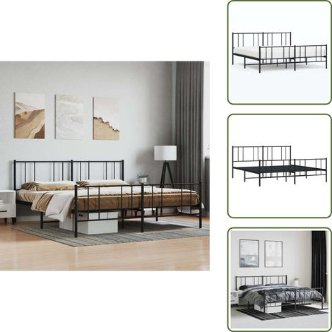 Metallbett ohne Matratze mit Fußteil Schwarz 180x200 cm - Metallbett - Doppelbett - Boxspringbetten - Bettgestell - Schlafraum
