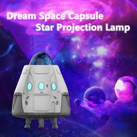 Lampe de projection d'étoiles en forme de capsule spatiale, projecteur étoilé pour chambre d'enfant, veilleuse décorative avec télécommande et alimentation USB. (1/2)